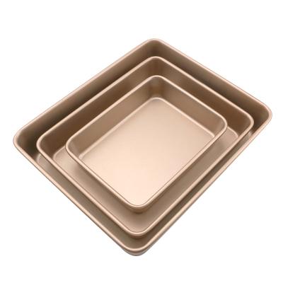 China Viable Gold Non Sticky Rectangle Flat Deep Mold and Loaf Bake Making Tray Bakeware Rectangle Cake Pan Bake for sale