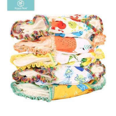 China HappyFlute Reusable Hybrid AI2 Diaper Printed Adjustable Sewn Bamboo Cotton Inserts Cloth Diaper for sale