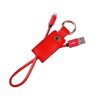 China Mobile Phone Types PU Key Chain USB Cable Mobile Phone Leather Data Line Leather Cover Charging Line for sale