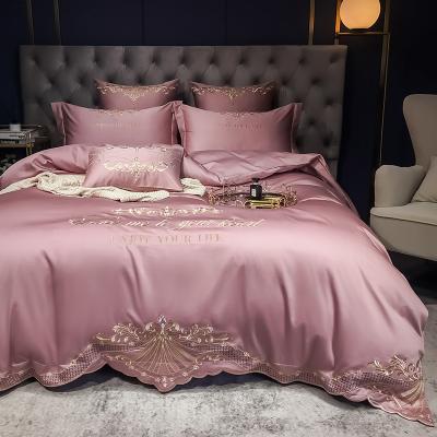 China European Luxury Disposable 100% Cotton Sateen Embroidery Bedding Set Sheet Duvet Cover Set for sale