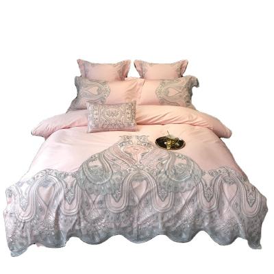 China European Style Luxury Bedding Set Disposable Pink Girl Bedding Sets Embroidery Sheet Duvet Cover Set Queen Size for sale