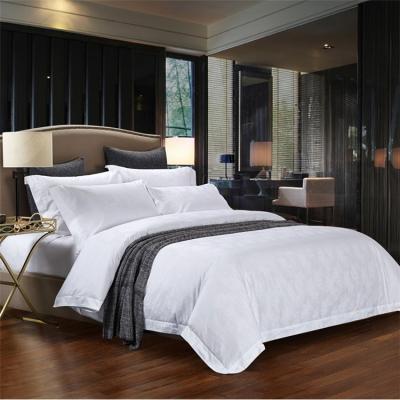 China White color luxury hotel jacquard fabrics anti-static satin linen different hotel use bedding set for sale