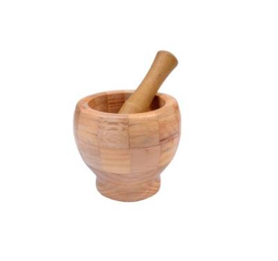 China Sustainable Bamboo Garlic Crusher Household Manual Hand Press Garlic Pestle Wooden Bowl for sale