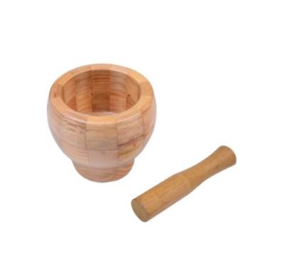 China High Quality Sustainable Bamboo Household Garlic Crusher Manual Hand Press Garlic Pestle Wooden Bowl for sale