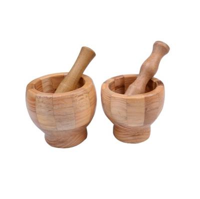 China Sustainable Household Bamboo Pestle Quality Garlic Crusher Manual Hand Press Wooden Garlic Bowl for sale