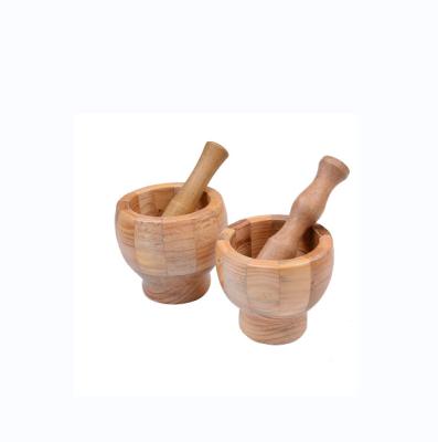 China Sustainable Quality household bamboo wooden pestle manual garlic masher hand press garlic bowl for sale