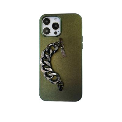 China With Stand Gold Green With Metal Chain Bracelet Wrist Phone Case Easy Grip for sale