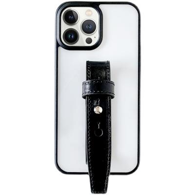 China With stand easy-grip case with transparent leather belt black original designed for transparent iphone case for sale