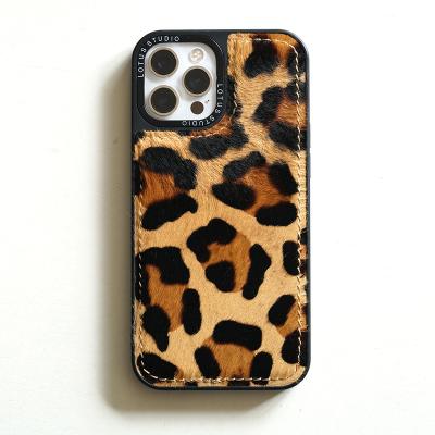 China With Backing Leopard Print Leather With Fur Pony Skin Phone Case Customizable for sale