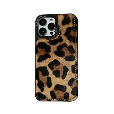 China With Stand Fashion Phone Animal Printed Hair On Customized Leather Mobile Cover for sale