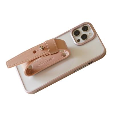 China With stand easy-grip case with dots leather belt transparent rose original designed for iphone case for sale