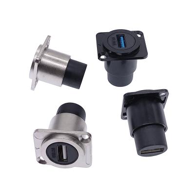 China Automotive Black Silver Female To USB 3.0 Connection 2.0 Female Panel Mount Socket USB Connector for sale