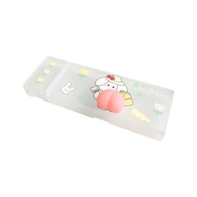 China High quality creative popit cartoon pp transparent plastic school supplies Pen Case Dinosaur transparent pencil case for sale