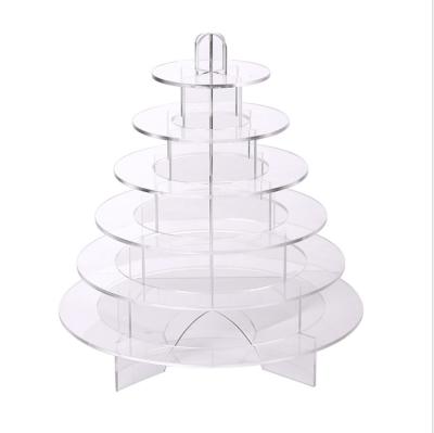 China Mordern wedding anniversary round transparent acrylic macaron cake display stand cylinder for sale