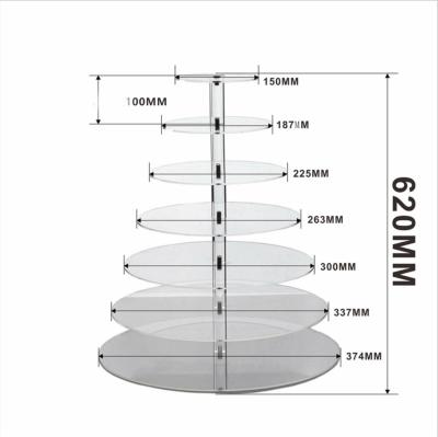 China Mordern 7 Floor Transparent Acrylic Cylinder Round Cake Display Stand Wedding Multilayer Wedding Acrylic Birthday Cake Stand for sale