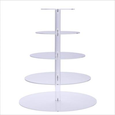 China Mordern 5 Floor Transparent Acrylic Cylinder Round Cake Display Stand Wedding Multilayer Wedding Acrylic Birthday Cake Stand for sale