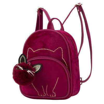 China Cloth with velvet nap new cat autumn and winter soft soft plush girl satchel Korean cute crystal backpack bag for sale