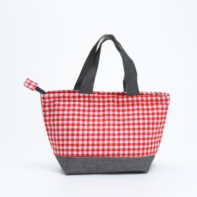 China Fashion Listing New School Portable Multifunction Red Plaid Oxford Cloth Aldult Portable Lunch Bag For Women for sale