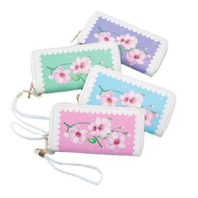 China Other New Arrival Popular Creative Four Color Flower Printing Ladies Hand PU Material Wallet Women Clutch Purse for sale