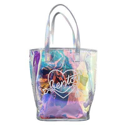 China Fashion Manufacturer Custom Summer Fashion Laser PVC Transparent Bags Jelly Color Women Handbag Beach Female Bags for sale