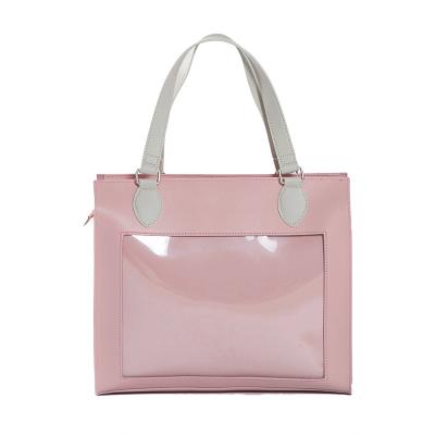 China Fashion All-match Premium Quality Four Colors PU Material Detachable Diaper Lady To Baby Bags Transparent Designer Handbag for sale