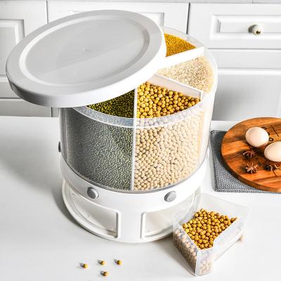 China Freshness Preservation 360 Rotating Cereal Dispenser Sealed 6-Grid Kitchen Rice Storage Food Dispenser Plastic Dry Food Storage Box for sale