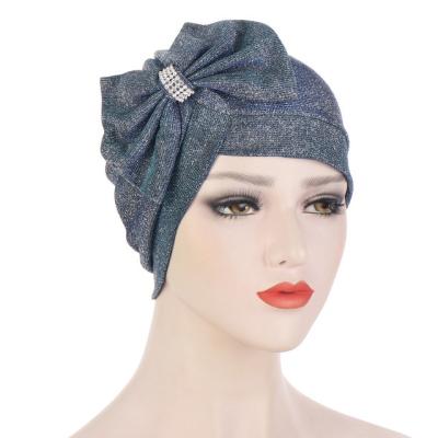 China 2021 NEW Polyester Turban Muslim Hijab Hood Women Head Wraps Turbante Mujer Curling Flower With Auto Headscarf Gele Bright Silk Hat for sale