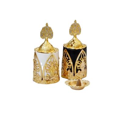 China Middle Eastern Matte Black Tibetan Gold and Metal Arabic Incense Incense Holder Decorative White Ceramic Desktop Incense Burner for sale