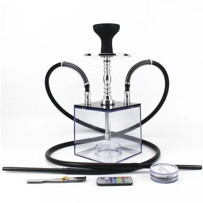 China Acrylic Hookah Smoking Box With 2 Pipe LED Light Shisha Nargile Water Pipe Hookah Set Sheesha Narguile Chicha Cachimbas for sale