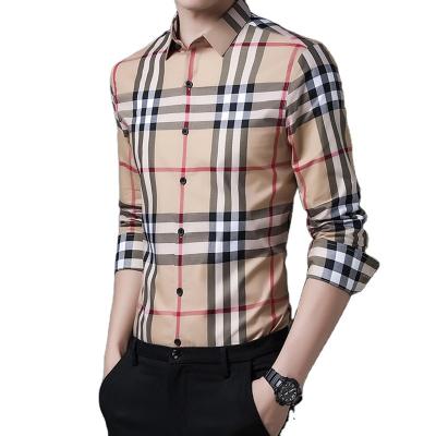 China Anti-wrinkle Long sleeve plaid fashion classic men casual elegant fashionable skin friendly custom polo shirt for sale