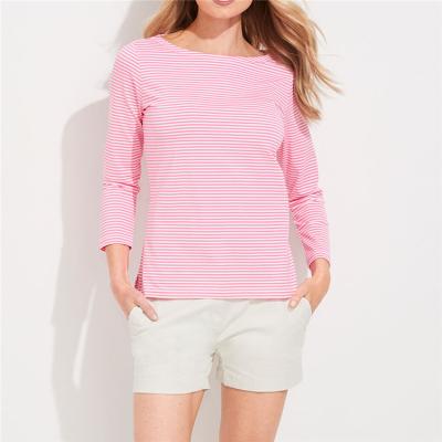 China 2022 Ladies Anti Shrink Casual Womens Striped Long Sleeve Boat Neck T-Shirt for sale