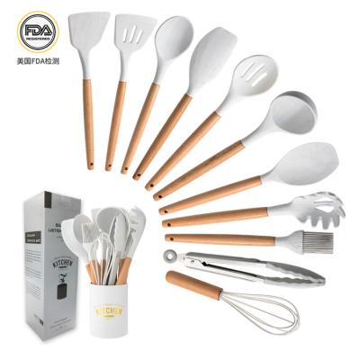 China Disposable 12 Pieces In 1 Set Silicone Kitchen Accessories Cooking Tools Kitchenware Cocina Silicone Kitchen Utensils With Wooden Handles for sale