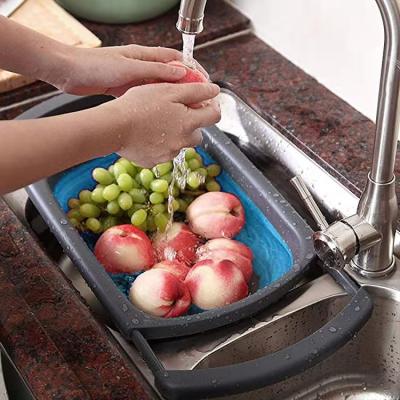 China Telescopic Vegetable Plastic Silicone 73-55-42 300 Collapsible Kitchen Viable Folding Colander Filter Washing Storage Sink Drain Basket for sale