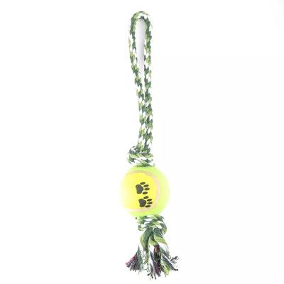 China Sustainable Hot Sale Bite Resistant Pet Dog Balls Tennis Toys Durable Dog Molar Toy Balls With Cotton Rope for sale