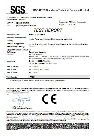 CE - Ningbo Power (Joro) Sanitary Electrical Appliance Co., Ltd.