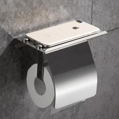 China Modern Modern Stainless Steel Wall Mount Bathroom Toilet Paper Tissue Paper Roll Holder With Mobile Phone Shelf for sale