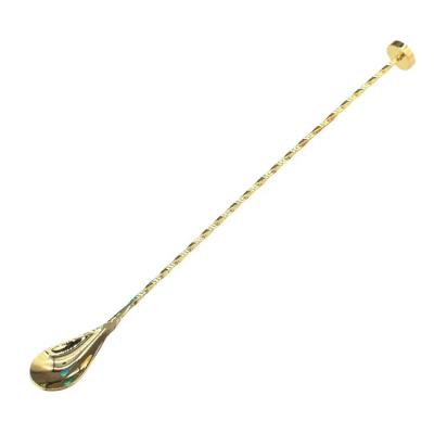 China Long Workable 304 Stainless Steel Gold Cocktail Stirrer Bar Directional Mixing Spoon With Messy Person For Bartender Kits for sale