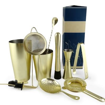 China Viable Cocktail Shaker Home Bar Set of 18oz&28oz Matte Gold Bartender Martini Kit for sale