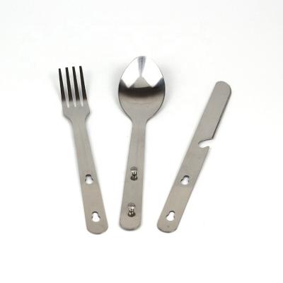 China Stainless Steel Sustainable Travel Camping Cutlery Portable Fork Knife Spoon Set for sale