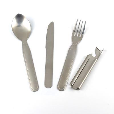 China Sustainable Picnic Flatware Set Multifunctional Camping Cutlery Tool Stainless Steel Camping Cutlery Set For Hiking, Road Trips for sale