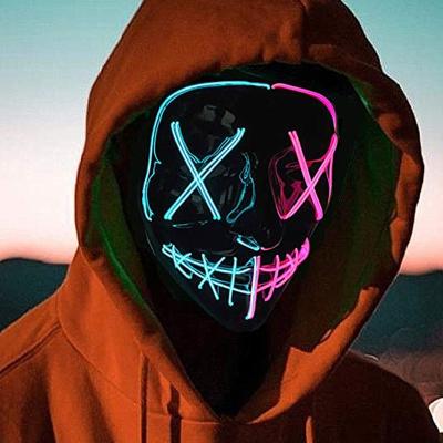 China Double Color Led Mask Halloween Purge Mask PVC+EL Line Glowing Light Up Line Horror Mask For Festival Cosplay Costume Party for sale