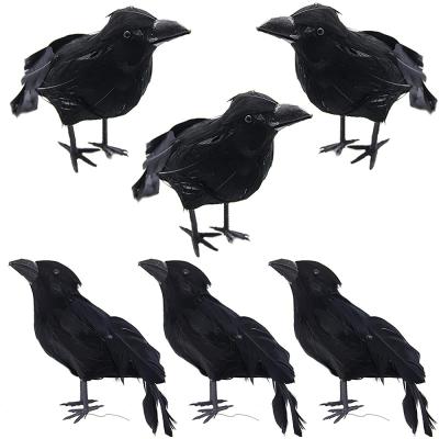 China Black Feathered Foam Halloween Decoration Paper Crows Realistic Looking Birds 6 Pack for sale