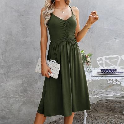 China Anti-Wrinkle Vestir Sunbathing Bohemian Style 2022 High Waist Pleated Summer Pleated Lady Elegant Casual Ruffle Women Dresses Encanto for sale