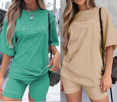 China New 2021 Women CustomTracksuit Breathable Solid Color Outfits Clothing Plus Size Two Piece Short Sleeve Set for sale