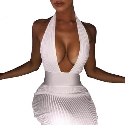 China 2021 Fashion Breathable Summer Plus Size Backless Women Knitted Bodycon Party Solid Elegant Evening Sexy Dresses for sale