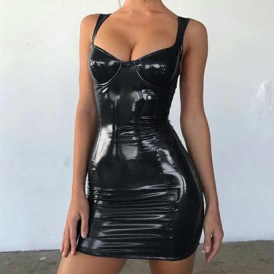 China 2020 Viable Ladies Fashion Women's Sexy Bodycon PU Leather Backless Elegant Mini Dress for sale