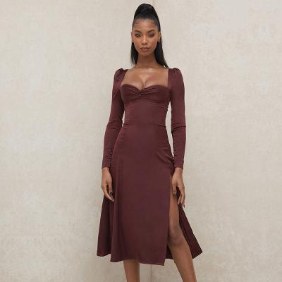 China New Fashion Breathable Satin Wholesale Long Sleeve Elegant Bodycon Evening Dress for sale