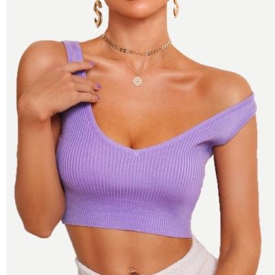 China 2021 Breathable Summer Korean High Quality V-Neck Vest Sleeveless Women's Clothing Crop Knitted Tops for sale