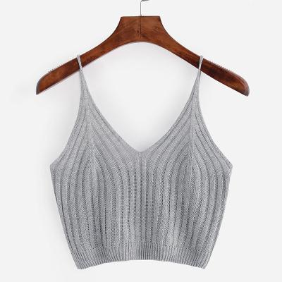 China Women's Breathable Sexy Luxury Sleeveless V-Neckline Sexy Lingerie Cotton Fashion Tank Crop Tops Knit Tops for sale