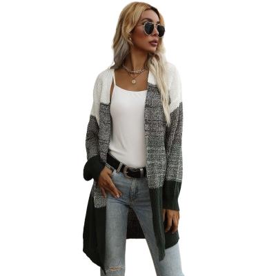 China Anti-wrinkle cardigan winter patchwork women sweater thickened long jacquard knitted outer wear relaxed knit sweater for sale